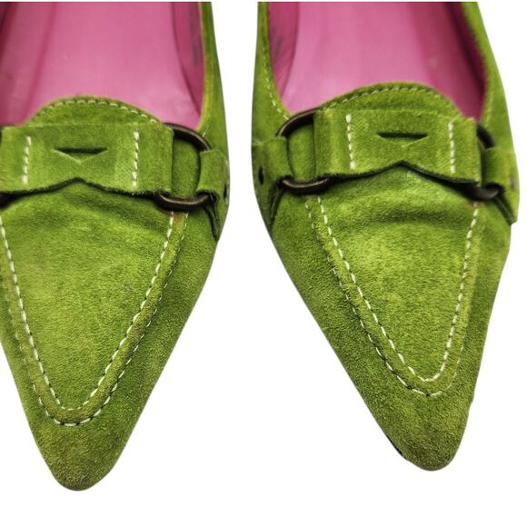 J.Crew Suede Flats – Green Pointed Toe with Buckle Detail & Pink Insole 7.5 - Picture 7 of 8
